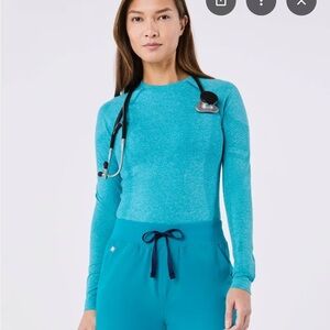 Figs Teal Salta Seamless Long-sleeve Under Scrub Top